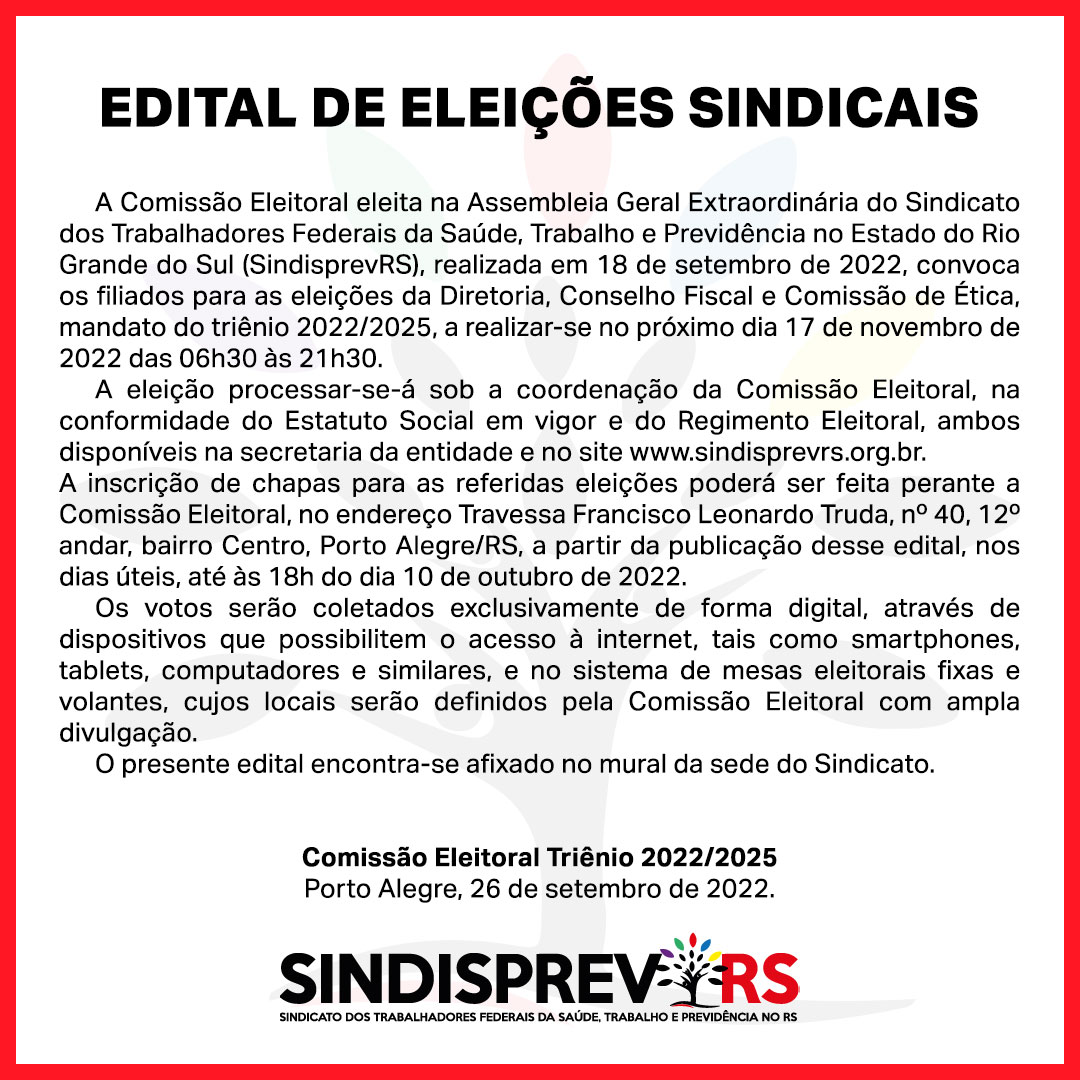  EDITAL DE ELEIÇÕES SINDICAIS